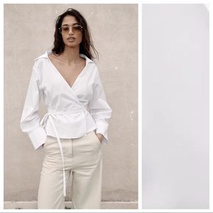 NWT. Zara Poplin White Wrap Shirt. Size Xl.